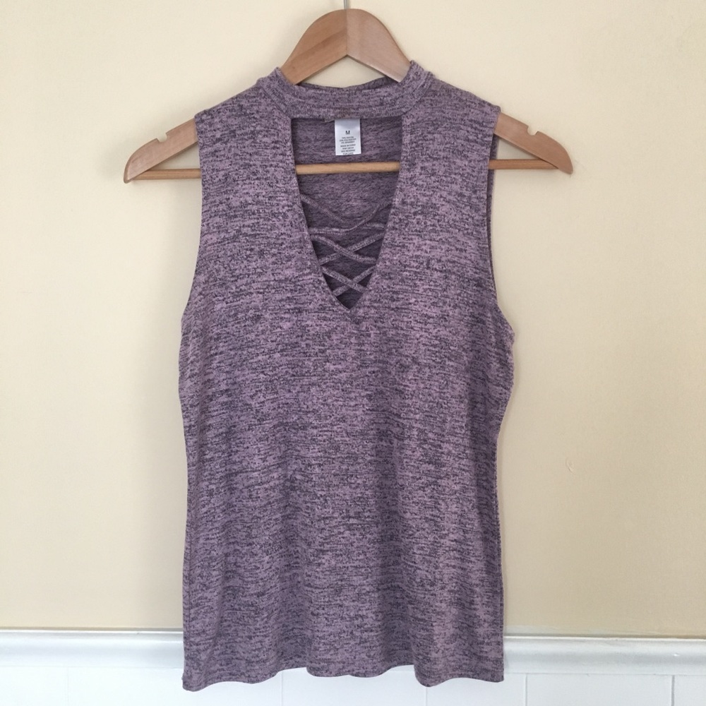 Lace Up Choker Neck Sleeveless Top Medium